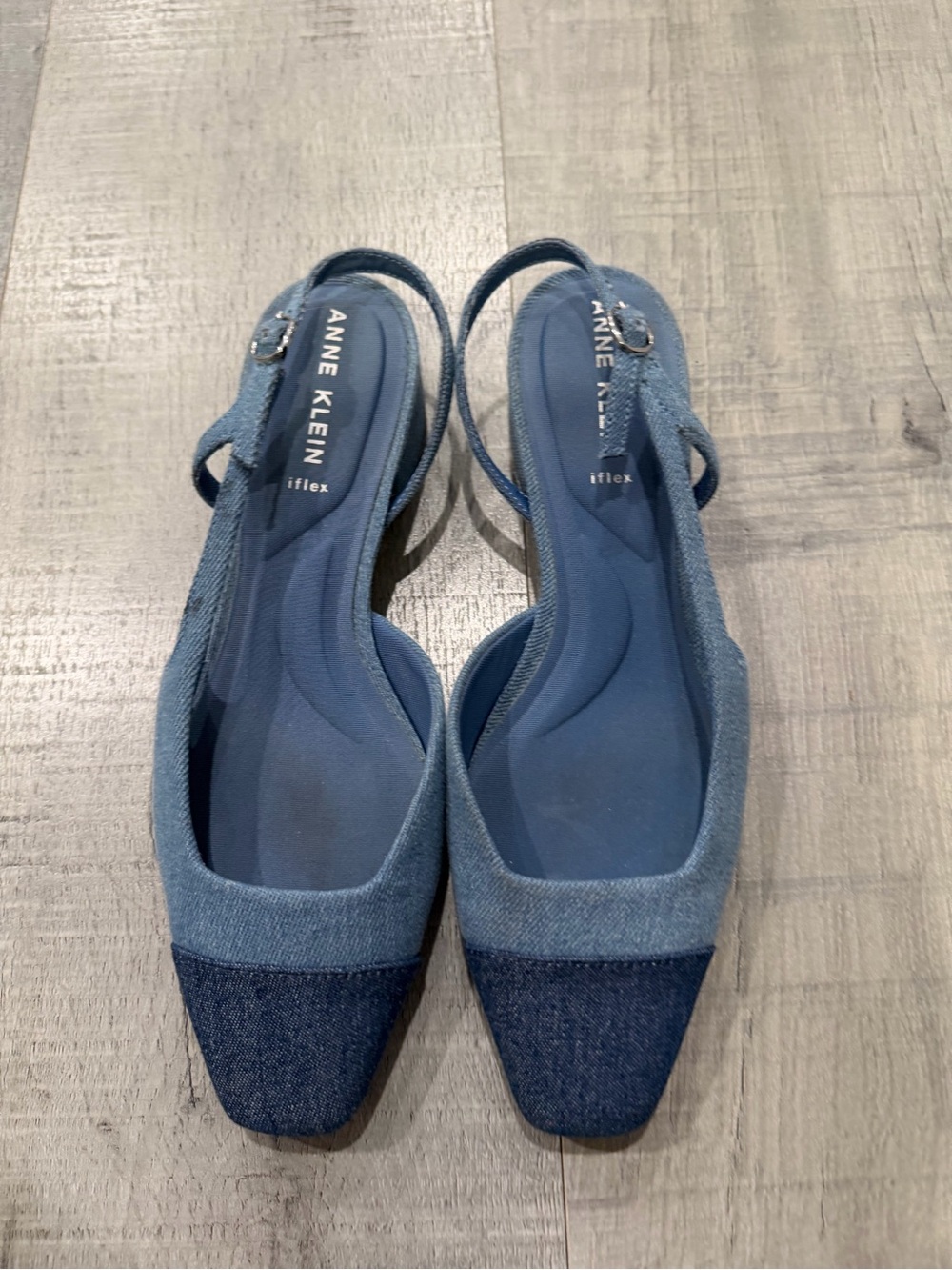 Anne Klein Two-Tone Denim Slingback Flats in Blue